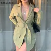 Spring Blazer Женщины элегантные негабаритные пиджаки мода с длинным рукавом.