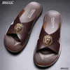 New style flip-flops for men Cowhide casual slippers brand designer leather beach shoes women's Plus size 46, 47, 48 sandals women T2