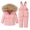 2 adet Set Kış Çocuk Aşağı Ceket Bebek Kız Kayak Suit Erkek Dış Giyim Ceket Snowsuit Bebekler Için Sıcak Bebek Giyim 1-5 Yıl H0909