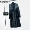 Korobov Vintage Solid Långärmad Kvinnor Klänning Koreanska StreetWear High Waist Dresses Sommar Ruffles Nya Vestidos 210430