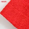 Tangada Frauen Mode Büro Tragen Rot Tweed Zweireiher Blazer Mantel Vintage Langarm Taschen Weibliche Oberbekleidung BE930 211006