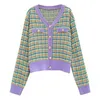 H.Sa Kobiety Spring Cardigans Button Up Elegancki Dzianiny Sweter Kurtki Plaid Przycięte Cardigans Poncho V Neck Spring Caridgan 210716