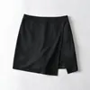 Cintura alta cintura coreana longa lateral fendas anti saia curto com segurança mulheres frontal mini skort em preto qa75 210603