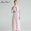 Robe de créateur de mode printemps automne femmes robe lanterne manches rayure imprimé fleuri ceinture élégante bohême robes 210524