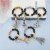 Bracelet de perles en bois givré noir porte-clés faveur de fête motif de mode gland pendentif Bracelets femmes fille porte-clés dragonne GCB14599