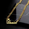 Customized Personalized Name Necklaces for Men Women Custom Stainless Steel 5mm Cuban Chain Nameplate With Crown Pendant Jewelry