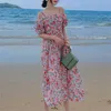 Summer Women Fashion Floral Print Spaghetti Strap Szyfonowa Sukienka Sexy Off Ramię Beach Boho Długie 210519