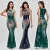 Sleeveless O-neck Evening Party Dress Shinning Sequins Mermaid Prom Gowns Elegant Slim Robe De Soriee Women Full Dress 2022 New