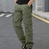 Mäns byxor Mid-Waist Zip Cargo Avslappnad Fit Solid Casual Byxor med Multi-Pocket Streetwear Oversize Sweatpants Pantalones