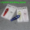 Crystal Quartz Amethy Pipe portable Fumer la pierre de cigarette naturelle Pied à la main de tabac avec des instructions de bol en métal