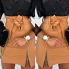 Sexy Women Black PU Leather Pencil Bodycon Skirt Clubwear Double Zipper High Waist Mini Short Belt White Khaki 210629