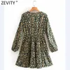 Zevity Women Sweet V Neck Country Style Floral Print A Line Dress Femme Långärmad Platser Mini Vestido Chic Cloth DS4696 210603