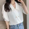 Summer Simple Chiffon Blouse Solid Short Sleeve Women Tops White Elegant Shirt Puff Office Lady Clothing10290 210518