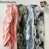 Nomikuma Tie Dye con coulisse Camicie sottili per donna Manica lunga O-Collo T-shirt grafiche Primavera Nuova maglietta Feminimos Tee 6F969 210427