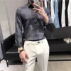 Chemise à carreaux géométrique hommes printemps décontracté affaires formelles chemises coréennes slim fit à manches longues mariage fête sociale chemisier 210527