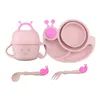 Kitchen Accessories Binaural Cup Cutlery Set Tableware Plate Baby Training Bowl Spoon Fork Cartoon Rice Wheat Straw 210423