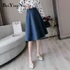 En linje Midi Skirt Kvinnor Elegant Koreansk Stil Retro Vanligt Arbete Slitage Ol Kontor Ladies Kjolar Svart Chic Fashion Jupes 210506