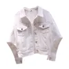 Vestes pour femmes 2022 automne femmes coréennes veste en jean courte mode poche manches chauve-souris blanc Jean Harajuku femme manteau décontracté