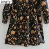 Kvinnor Vintage Stand Collar Totem Leaves Print Casual Court Klänning Kvinna Platser Puff Sleeve Chic Slim Vestido Cloth DS4901 210420