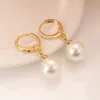 Lady's Elegant Pearl Drop Clip Dangle Hoop örhängen 10mm 18K Solid Fine Gold