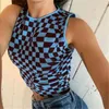 Lucyever Femmes Plaid O-Cou Tricoté Gilet Tops Été Slim Imprimer Sans Manches Réservoirs Tops Femme Élégant Streetwear Femme 210521