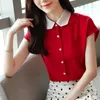 Korean Fashion Chiffon Women Blouses Shirt Office Lady Red Tops Plus Size Solid Blouse Top Blusas Mujer De Moda 210531