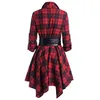 Casual Jurken Elegante Lange Mouw Rode Plaid Shirt Dames Turn Down Collar Ruffle Hem Single Breasted Herfst Feestjurk Corset Vestidos