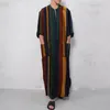 Ethnic Clothing Muslim Men's Robe Spring And Summer Long-Sleeved Striped Printing Casual Fashion Shirt With Pocket Buttoned Stripes