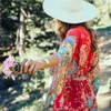 Fitshinling Vintage Elegant Chic Beach Long Dress With Sashes Big Sleeve Print Floral Button-Up Slim Vestidos BOHO Maxi Dresses 210722