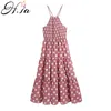 Hsa Fashion Polka Dot Print Dress Women High Waist Sashes Summer Dress Sleeveless Halter Elastic Bohemian Midi Dresses 210716
