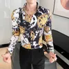 高級星空印刷メンズシャツCamisa Masculina長袖スリムフィットカジュアルドレスシャツソーシャルパーティーブラウス男性服210527