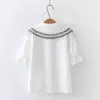 HSA Blouse d'été pour femmes à manches courtes Peter Pan Collier Bow Cou Mignon Kawaii Blanc Blusa et Chemise Tops 210430