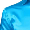 Гладкий шелковый сатин Slim Fit Press Рубашки мужчины с длинным рукавом Shinny Button Button Chemise Homme Wedding Party Prom Tuxedo рубашка мужчина 210522