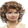 Curto encaracolado cabelo escuro peruca de ouro mulheres onduladas fibra química headgear no exterior SW0140