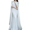 Elegancki Arabski Dubaj Ivory Syrenki Formalne Suknie Wieczorowe Cape Długie Rękawy Kryształy Zroszony Muzułmanka Specjalna okazja Dress Jewel Neck Prom Suknie 2022