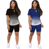 女性ジョギングスーツ夏のグラデーショントラックスーツプラスサイズ2xl衣装半袖Tシャツ+ショーツパンツ2個セットカジュアルブラックスポーツウェアスウェット4928
