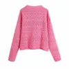 Moda Kobiety Textured Knit Cardigan Długie Rękawy Krótki Trykotowy Sweter Casual Kobiety Lato Przycięte Topy 210709