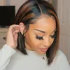 Short Bob Straight Human Hair Wig with Baby Hairs Brazilian Pre-Plucked 13x1 Lace Front Synthetic Wigs For Women
