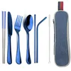 Set Louça Conjunto Portátil Reusável Cutelaria Definido Para Viagens Camping Talheres Utensílios Conjunto Com Colher Fork Clashsticks Palha e Bolsa 210706