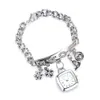 montre femmes femmes lettres d'amour strass incrusté chaîne Bracelet fleur pendentif montre-Bracelet reloj mujer dames robe montres cadeau