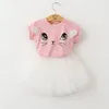 T-shirt Summer Lovely Cat e camicia in tulle con farfalla applicata per ragazze Dreesess a maniche corte 210528