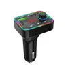 Chargeur de voiture F4 Transmetteur FM Double USB Charge rapide Ports PD Mains libres Récepteur audio Lecteur MP3 Lumières d'ambiance colorées avec boîte de vente au détail 7528514