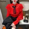 Women's Blouses & Shirts Neploe Korean Wome Chic Heavy Lace Blusas De Mujer Stand Neck Long Sleeve Elegant Chiffon Fashion Tops Female