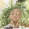 Art Statue Sculpture Potted Decorative Ornaments Hand-painted Cheek-supporting Resin Vase Flower Pot Creative 211215