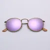 Vente en gros lunettes de soleil design femmes flash lunettes de soleil hommes lunettes de soleil rondes en métal 50mm véritable protection UV400 interdiction de pluie lentilles en verre raybanliness 23