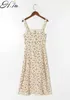 HSA European och American Summer Wind Women's Small Floral Breasted Suspender Dress 407 210716