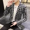 Herenpakken Blazers Houndstooth Plaid Mannen Casual Slim Fit Pak Jas Trouwjas Jas Business Streetwear Costume Homme Blazer