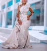 Свадебные платья русалки больших размеров Свадебные платья со съемным шлейфом Кружева Аппликация из бисера Арабский с длинным рукавом Цветок ручной работы на заказ Robe De Mariee