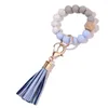 Tassels Wood Bead Keychain Siliconen kralen Bracelet Party Favor lederen Key Ring Food Grade Silicium Pols Keychains Pendant WMQ8208405573