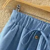 Knee Lenth Denim Skirt Women For Spring Summer Korean Blue Striped High Waist Sun School Midi Female 210421